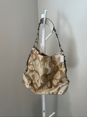 Y2K Coach Carly Tan and Khaki Signature Canvas Hobo